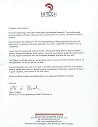 Letter from Hi-Tech Engineering