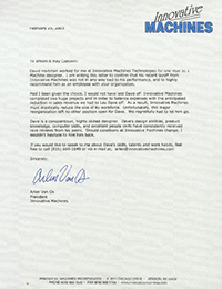Letter from Innovative Machines